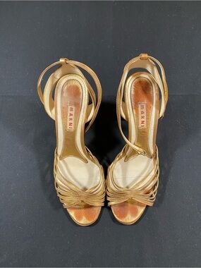 Marni Metallic Gold Strappy High Heels